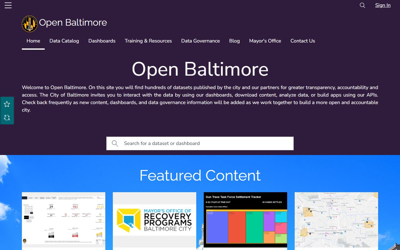 Baltimore City open data portal for Baltimore residents directory