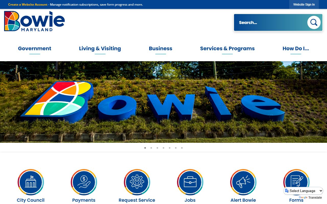 City of Bowie website for Bowie residents directory searches
