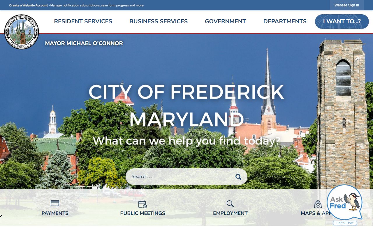 City of Frederick website for Frederick residents directory