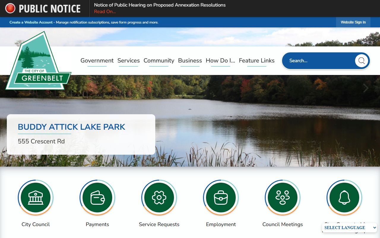 Greenbelt city website for Greenbelt residents directory