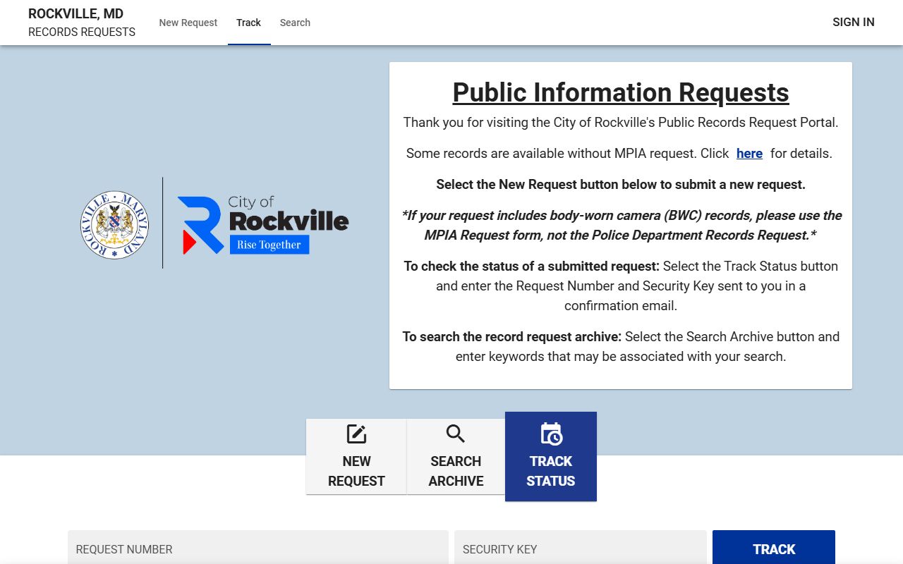 Rockville JustFOIA portal for Montgomery County residents directory