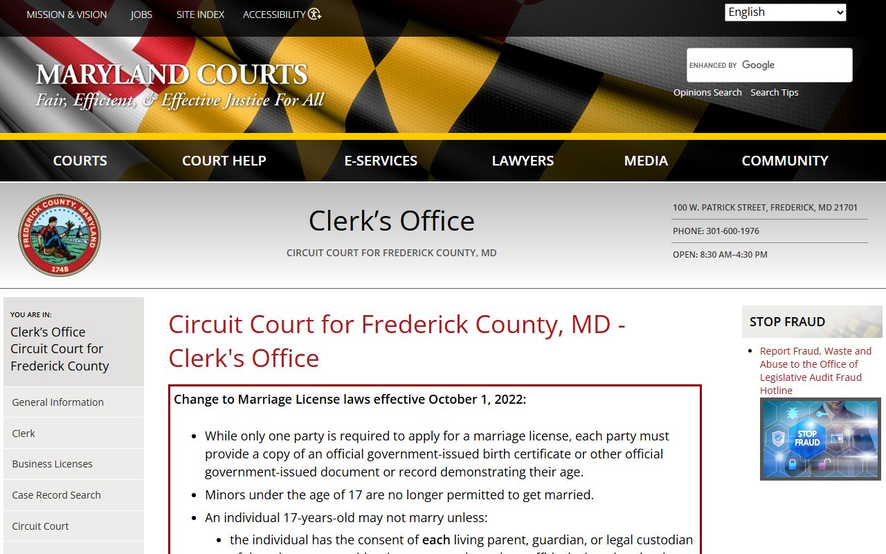 Frederick County Circuit Court for residents directory search