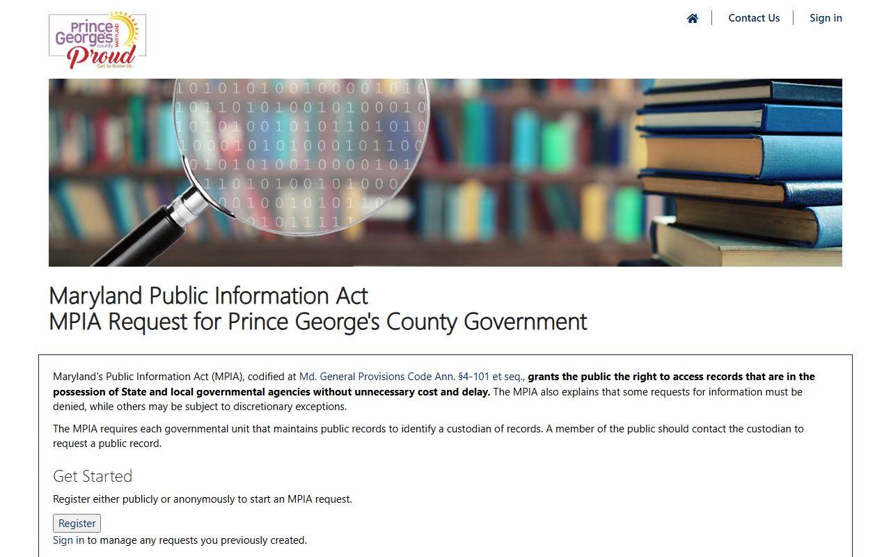 Police MPIA portal for Prince George's County residents directory