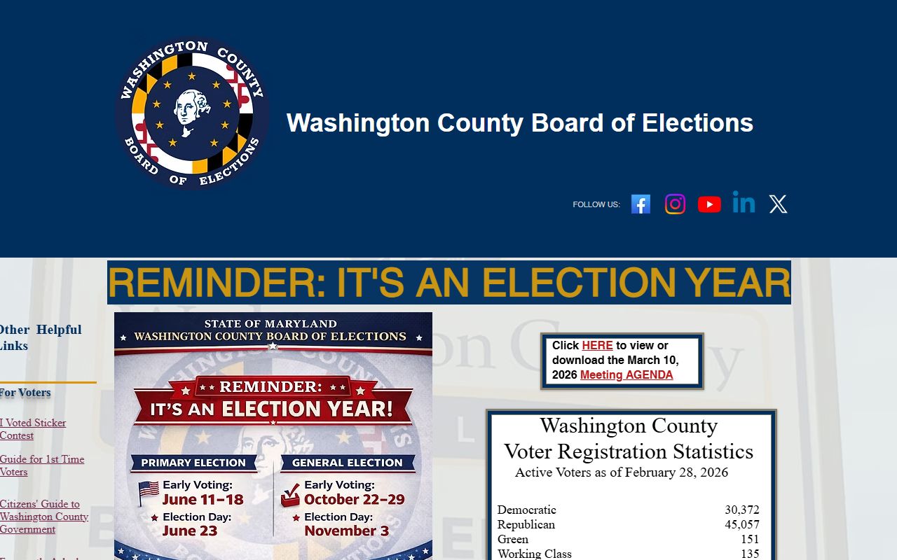 Washington County Board of Elections for Hagerstown residents directory