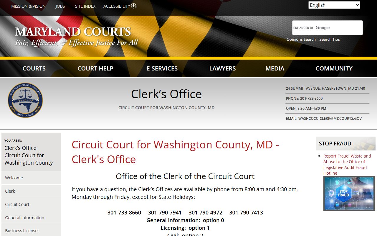 Washington County Circuit Court for Hagerstown residents directory