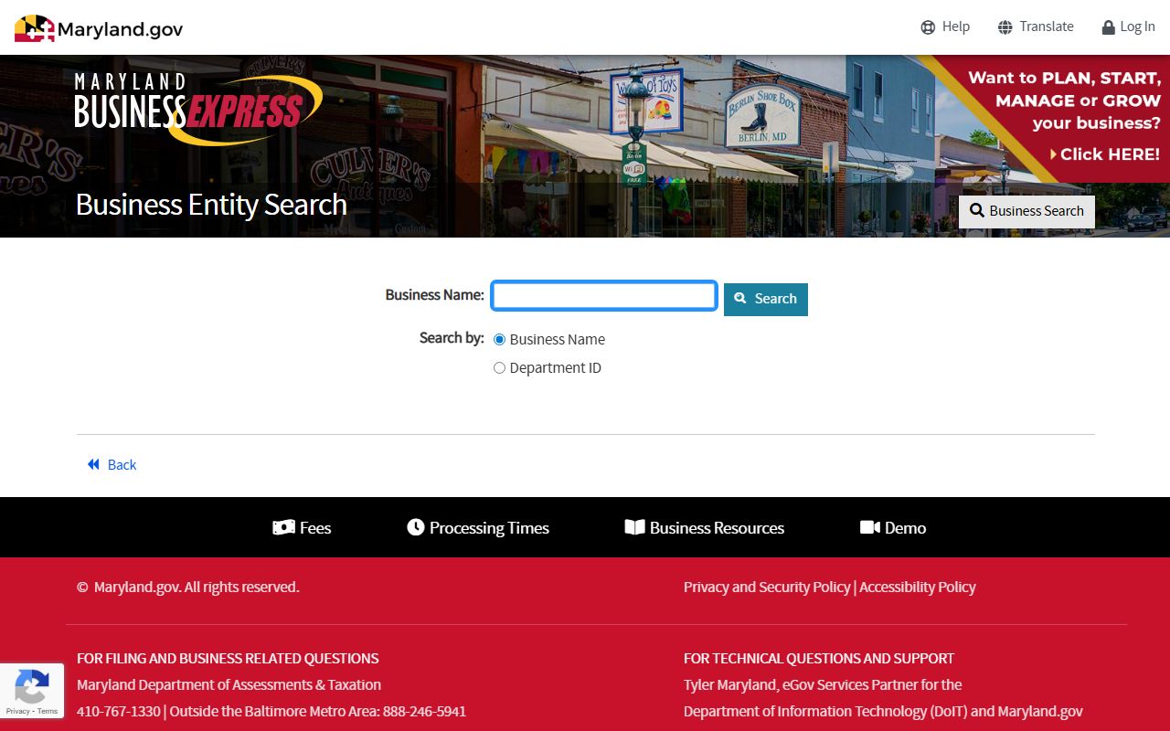 Maryland business entity search in residents directory