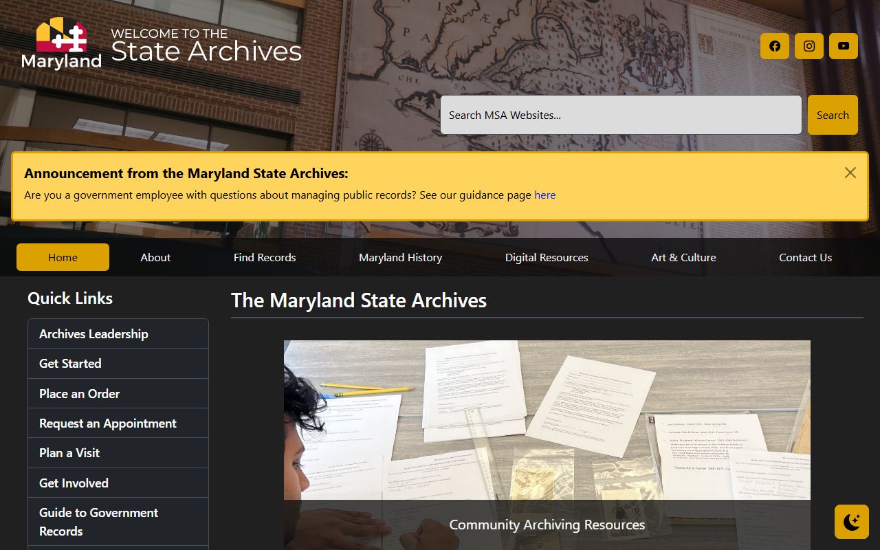 Maryland State Archives residents directory historical records